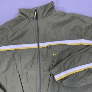 VTG Nike Jacket Mens XL Green Yellow Swoosh Lined Full Zip Windbreaker 90s Nylon